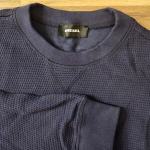 Diesel Sweater Mens XXL Navy Crewneck Pullover Wrap Around Logo Casual Cotton